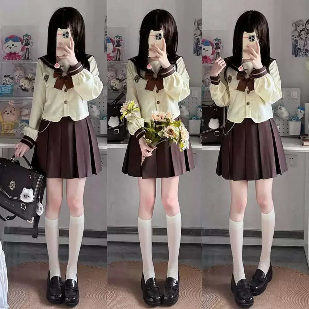 Uniforme de lycée d'étudiant japonais, uniformes JK pour filles, costume de Style collège japonais, chemise de marin à manches longues pour femmes, jupe plissée