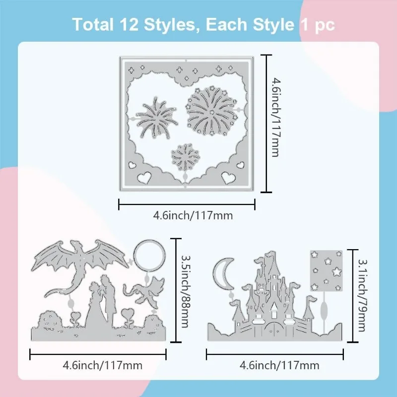 3pcs Layered Fairy Tale Castle Cutting Dies for Card Making Couple and Dragon Metal Die Cuts Cutting Dies Template DIY