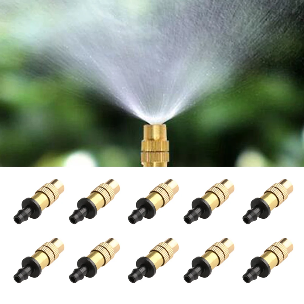 5pcs/ 10pcs Threaded Brass Mist Nozzle, Misting Spray Sprinkler, Gardening Water Cooling Nozzle, Adjustable for Spray Garden