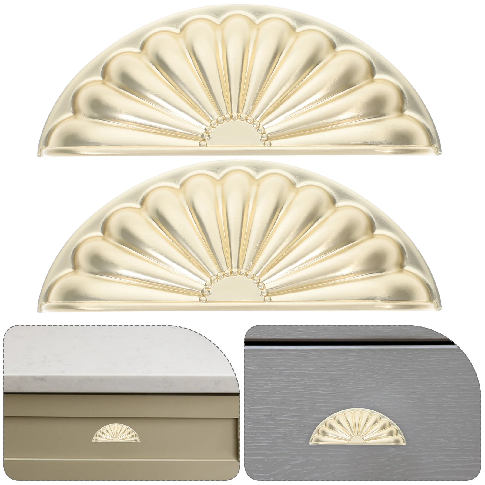 

2Pcs Shell Design Brass Cup Pulls Cabinet Drawer Handles Brass Home Kitchen Dresser Hardware Replacement