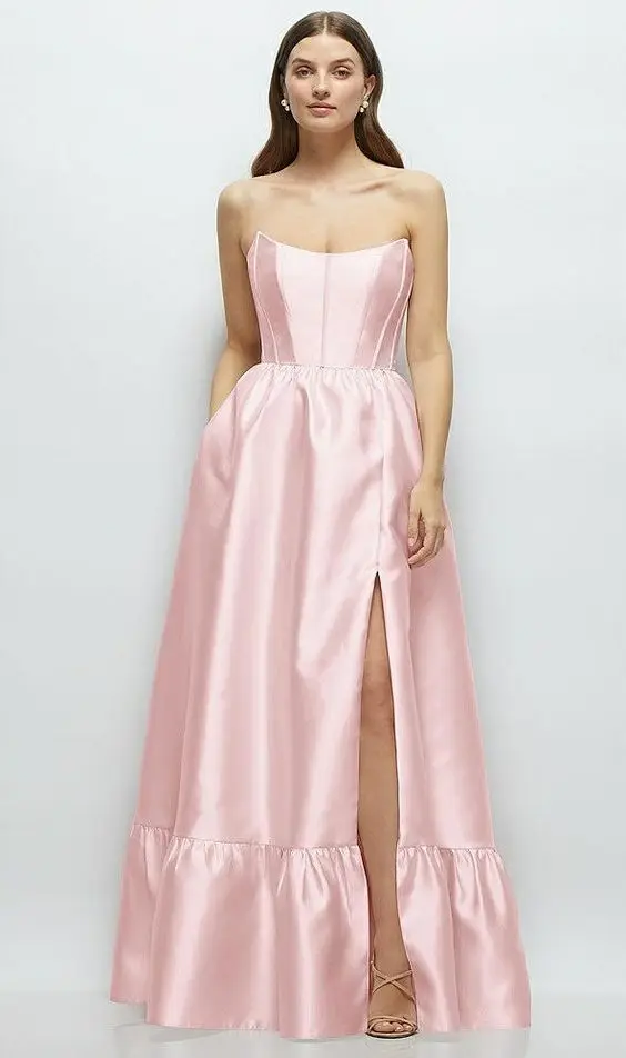 Elegant Evening Dresses 2024 Satin Pink Strapless Scoop Neckline A Line Floor Length Formal Party Prom Gowns Custom Made