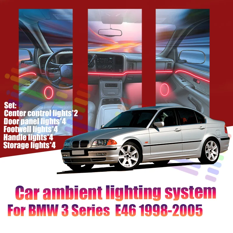 

For BMW 3 Series E46 1998-2005 Car LED Ambient Lamps Colorful Atmosphere Lights AutoInterior Neon Strip 64 RGB Lighting