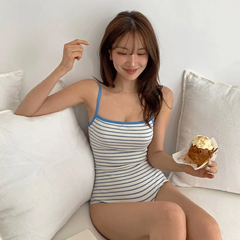 

Купальник-боди для похудения, корейский стиль, в полоску, сексуальный, с эффектом пуш-ап для небольшой груди, полностью закрывающий тело