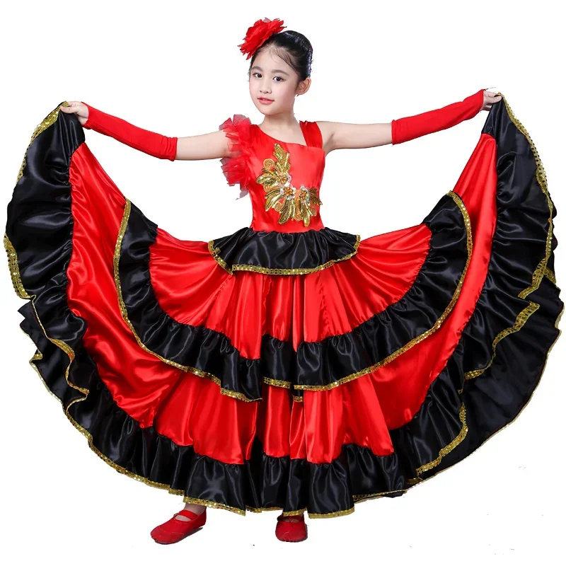 Ballsaal Rock für Mädchen Kinder Tanz kleider Kostüme für Kinder Kleidung Spanisch Kostüm Mädchen langes rotes Flamenco Kleid