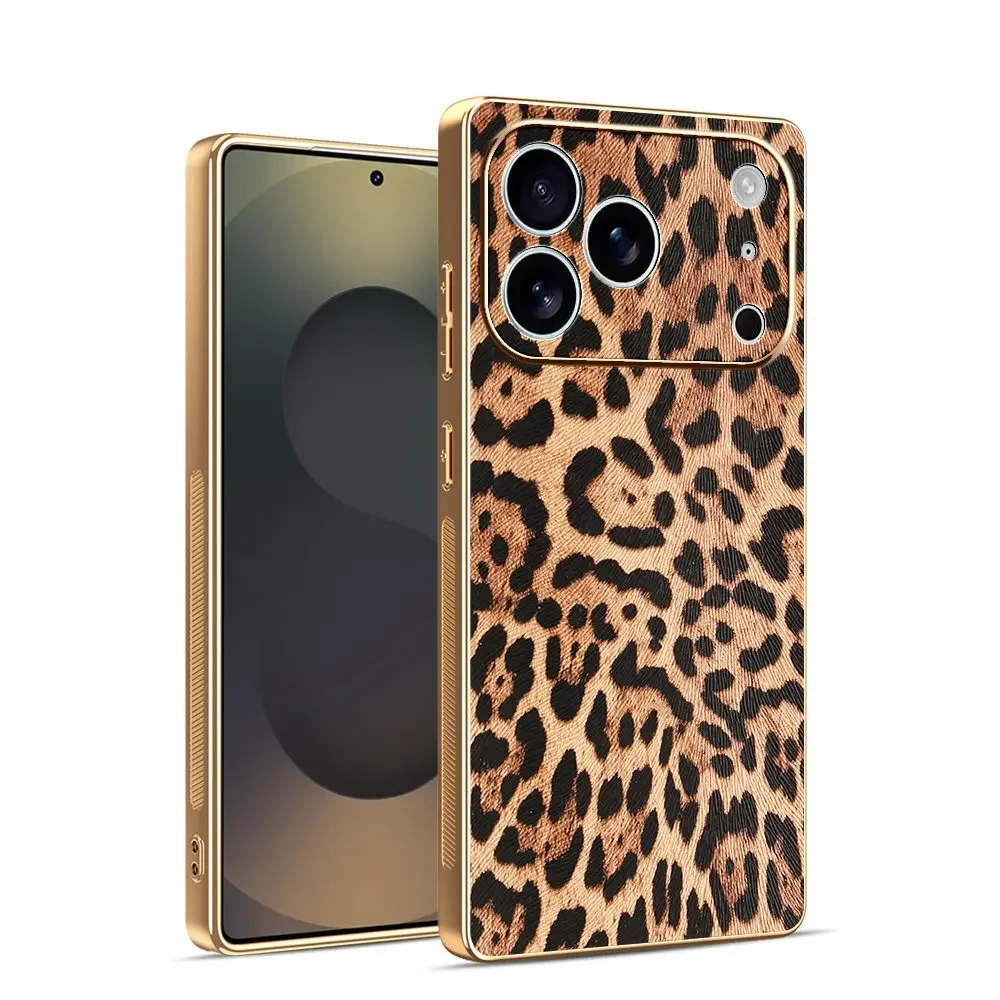Beschichtung Rahmen Leopardenmuster Leder Handyhülle für iPhone 17 Pro Max 17Air 16 15 14 Plus 13 12 Kamera schützen Silikon Rückseite