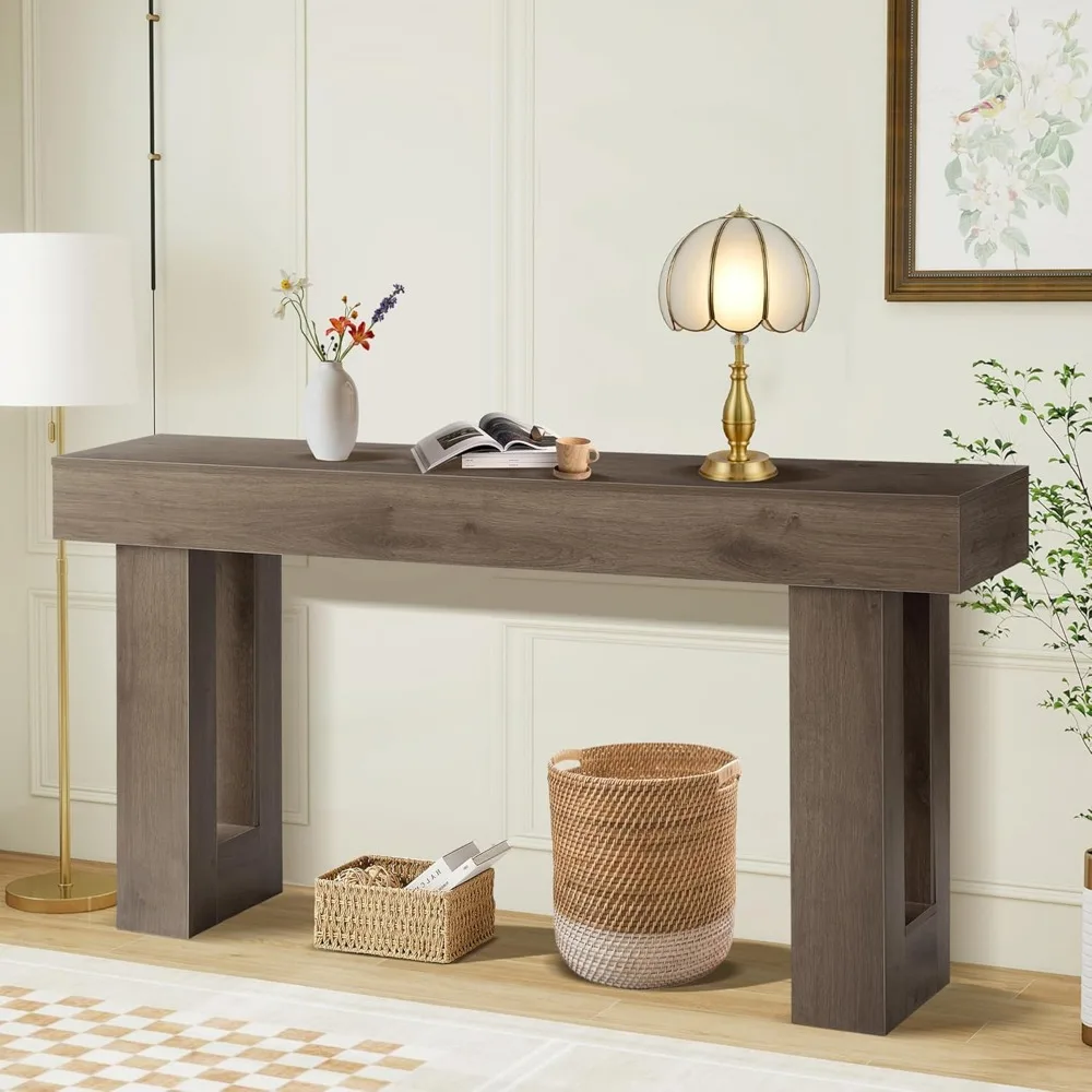 

63 Long Console Table, Farmhouse Sofa Table Behind Couch, Wooden Entry Console Tables with Storage for Living Room, Rectangular