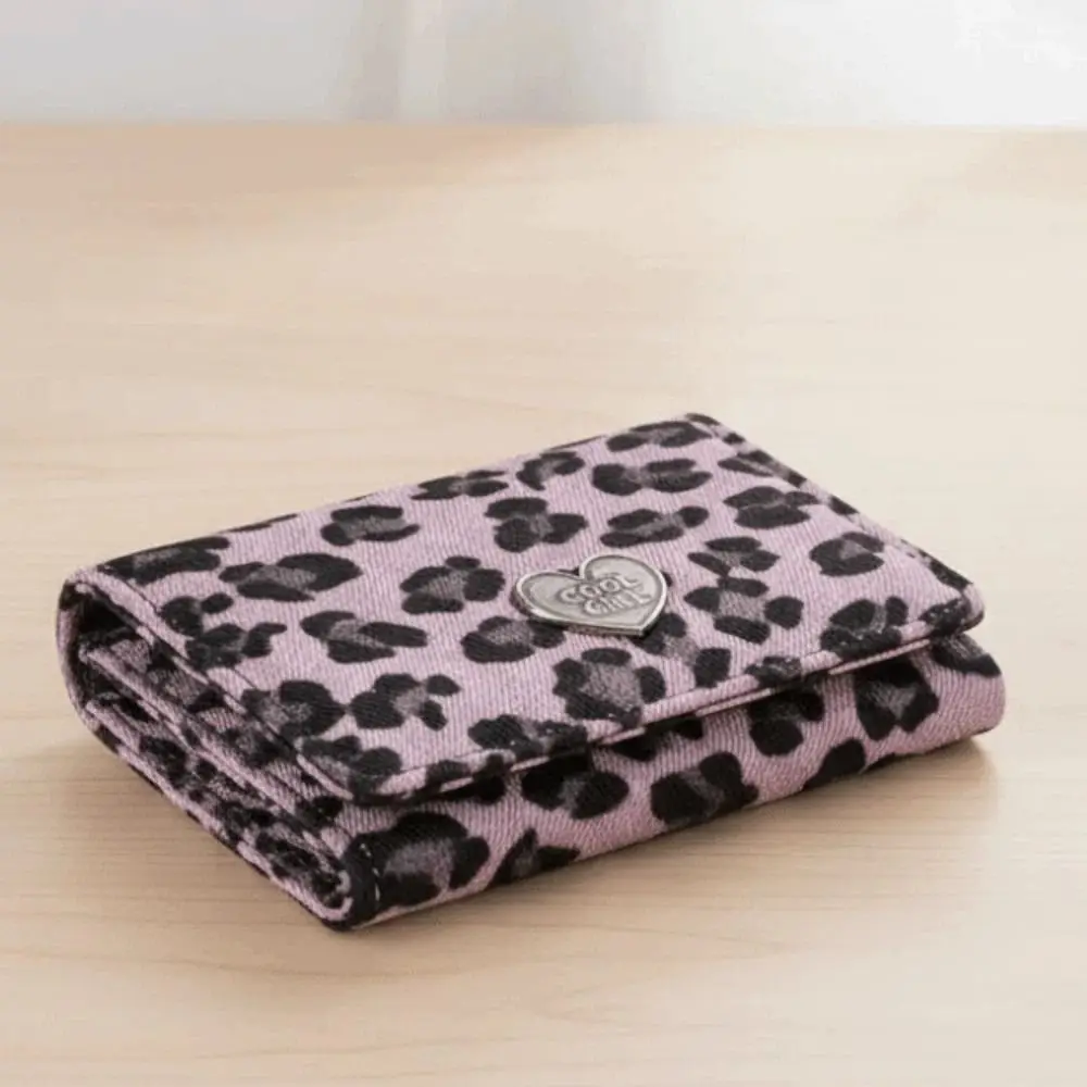 Versatile Portable Leopard Print Wallet Texture Mini Short Square Purse Classic Korean Style PU Card Bag School