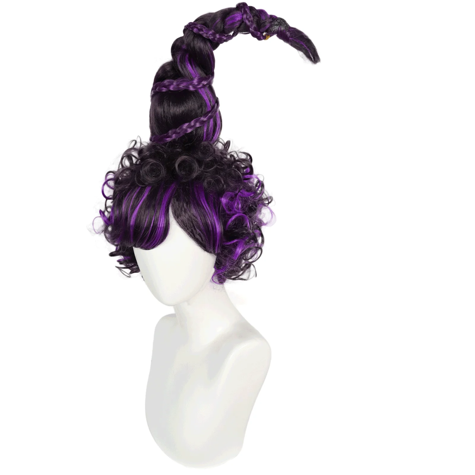 Anogol-peluca sintética para Cosplay, Pelo Rizado negro y morado de 52CM de largo para fiesta de Halloween