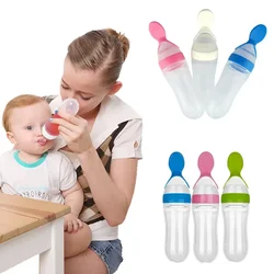 90ML Baby Feeding Bottle with Tongue Pressing Type Lip Mouth Spoon Infant Training Milk Rice Paste Squeeze Feeder Tableware