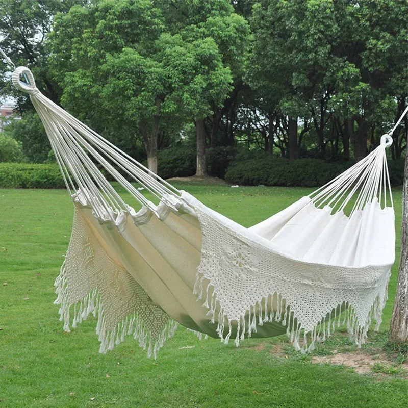 

Nordic Bohemian Tassel White Color Hammock Single-person Portable Camping Hanging Bed Adult Comfort Outdoor and Indoor Hammock