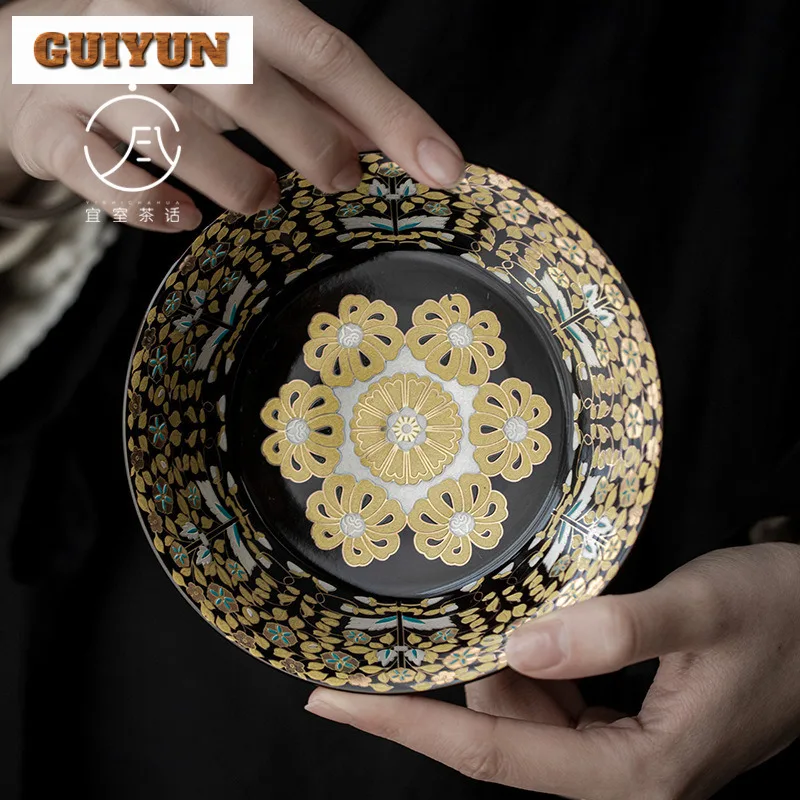 

Золотые ветки, нефритовые листья, керамический держатель для подшипника горшка, подставка для чайной посуды ручной работы, стол для сухого заваривания, поднос для чая, посуда Пуэр, украшения