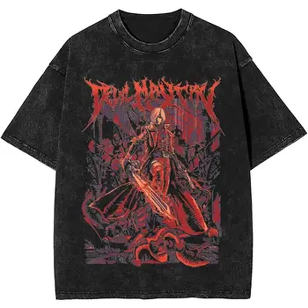 Camisetas Harajuku Lavadas con Diseño de Devil May Cry, para Fanáticos del Videojuego, Moda Urbana, Camisetas de Verano de Manga Corta con Cuello Redondo