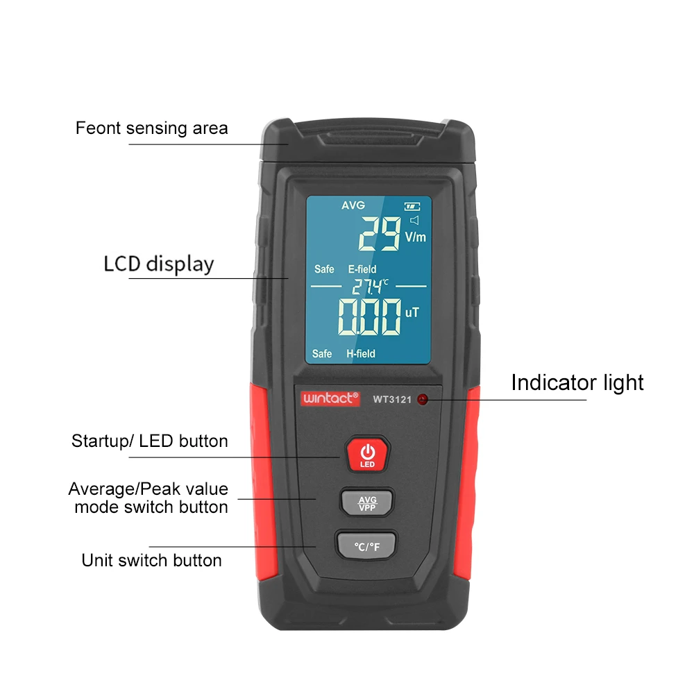Imagem -03 - Digital Lcd Emf Medidor Detector de Campo Eletromagnético Testador de Radiação Portátil Medidor Emf Wt3121 rz