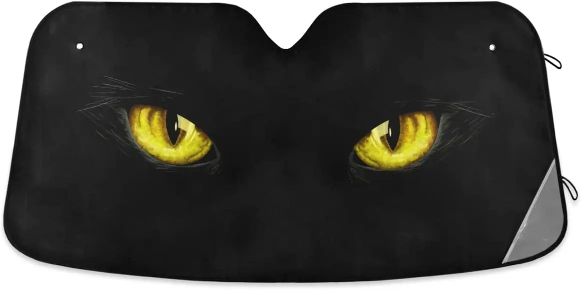 Black Cat Eyes Car Windshield Sun Shade Anime Kitty Animals Car Sun Visor for UV Blocks Heat and Sun Foldable Sun Shield