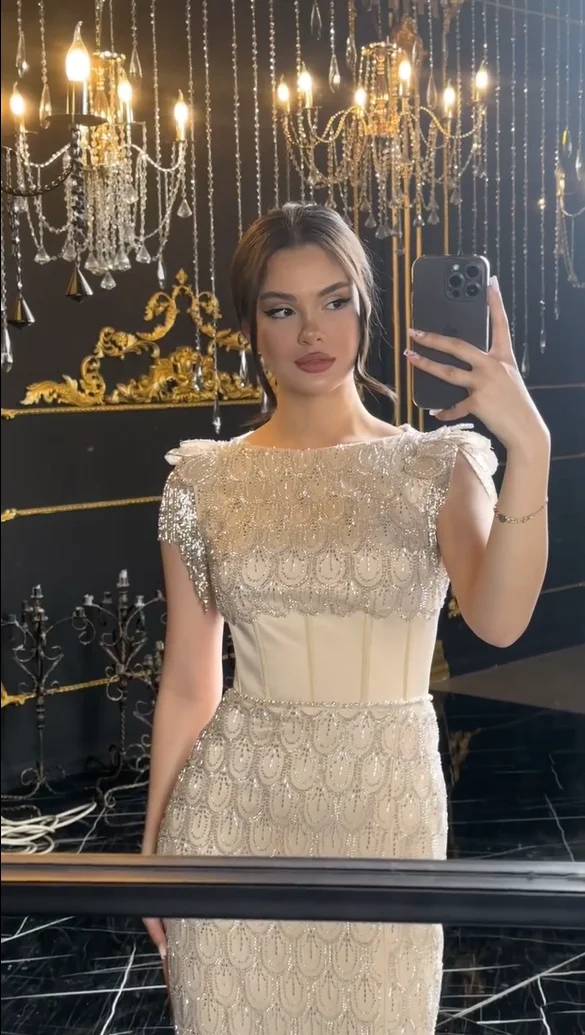

FATAPAESE Customized Bridesmaid Dress Full Beaded Sequins Tassels Cap Tank Sleeve Sheath Gown Wedding Engagement Dress Maxi