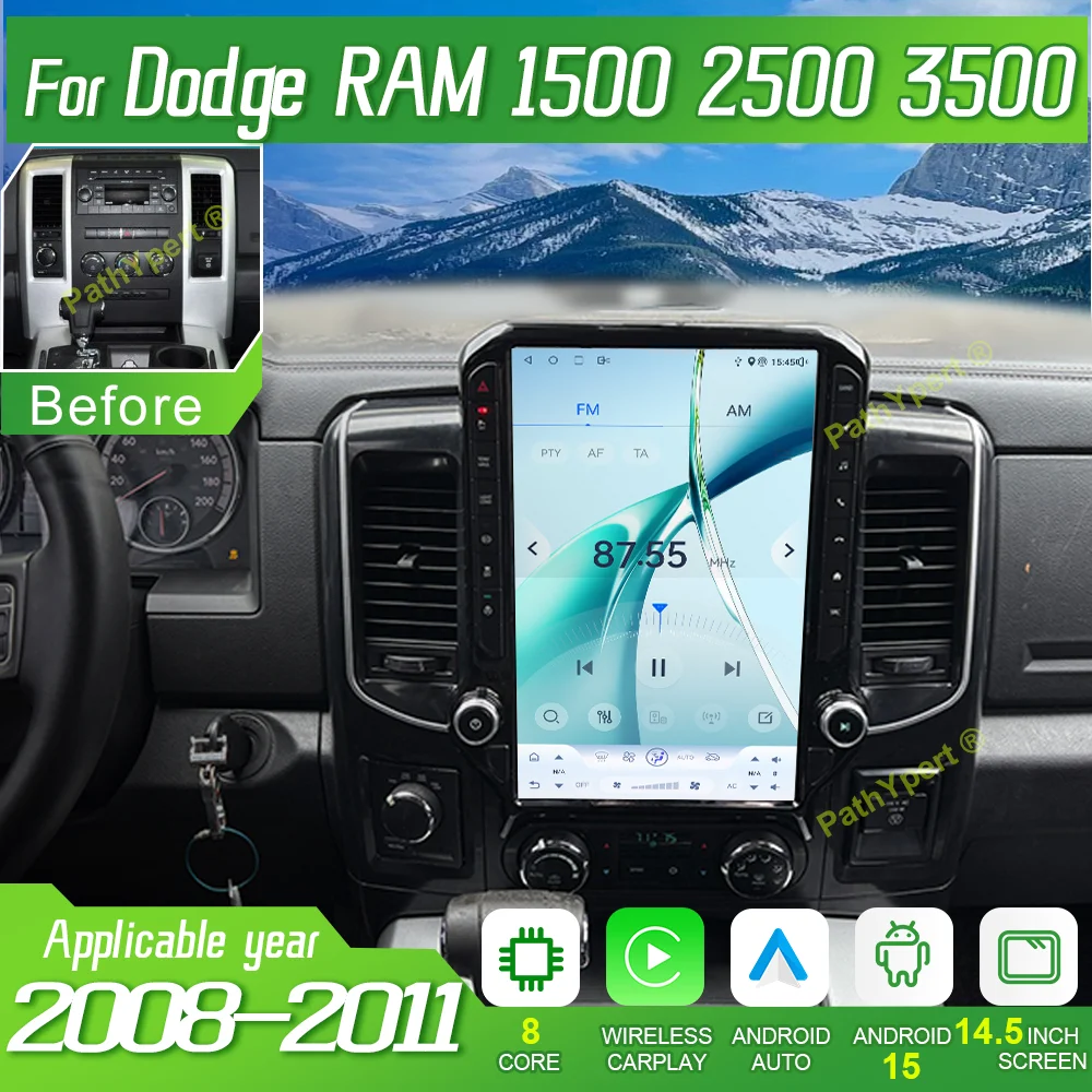 

14.5"Android 15 For Dodge RAM 1500 2500 3500 2008 2009 2010 2011 Audio 2Din Multimedia Player Vertical Style Car Radio QCOM 6125