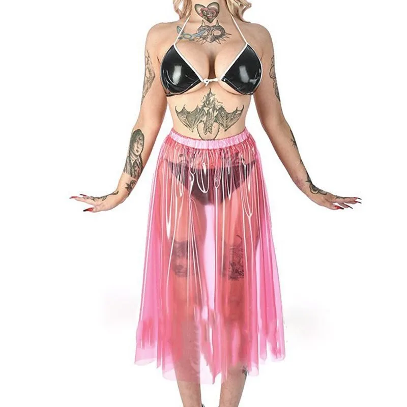 المرأة السيدات المنصة البلاستيك تنورة المتخصصة ميزة PVC شفافة دعوة مثير مرونة الخصر تنورة التوابل فتاة T الشارع تنورة