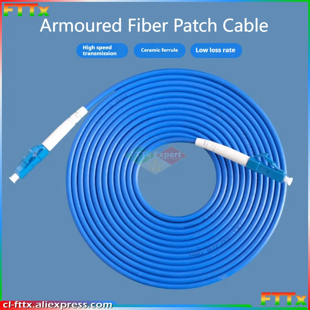 Fiber Patch Cord LC UPC Industrial grade Single Mode Simplex Armoured 3.0mm FTTH Indoor and outdoor Optical Patch Cable