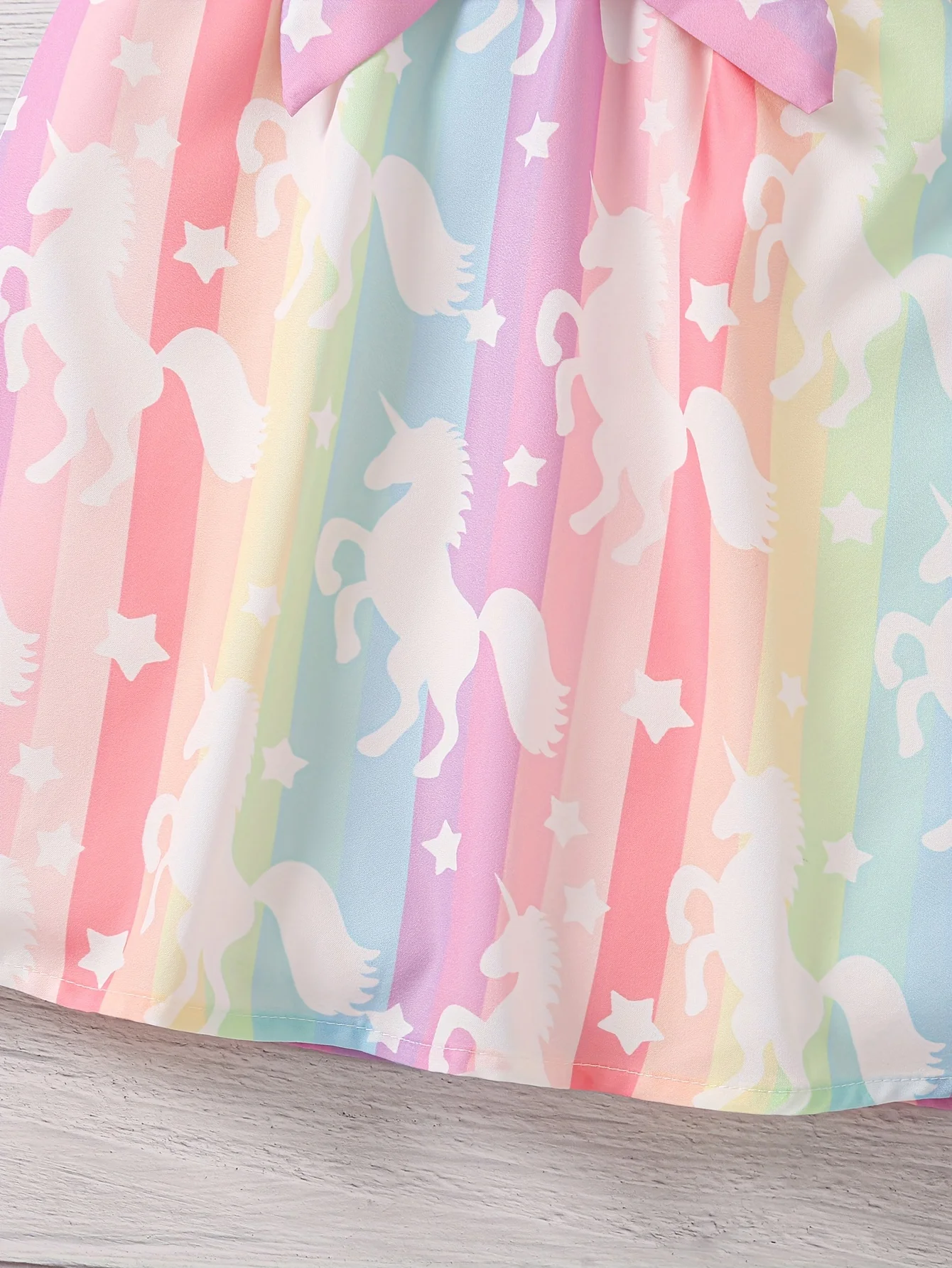 2024 Summer New Fashion Girl‘s Dress & Color Mixture and Sweet Candy Color & Unicorn Printing Sweet dream princess style