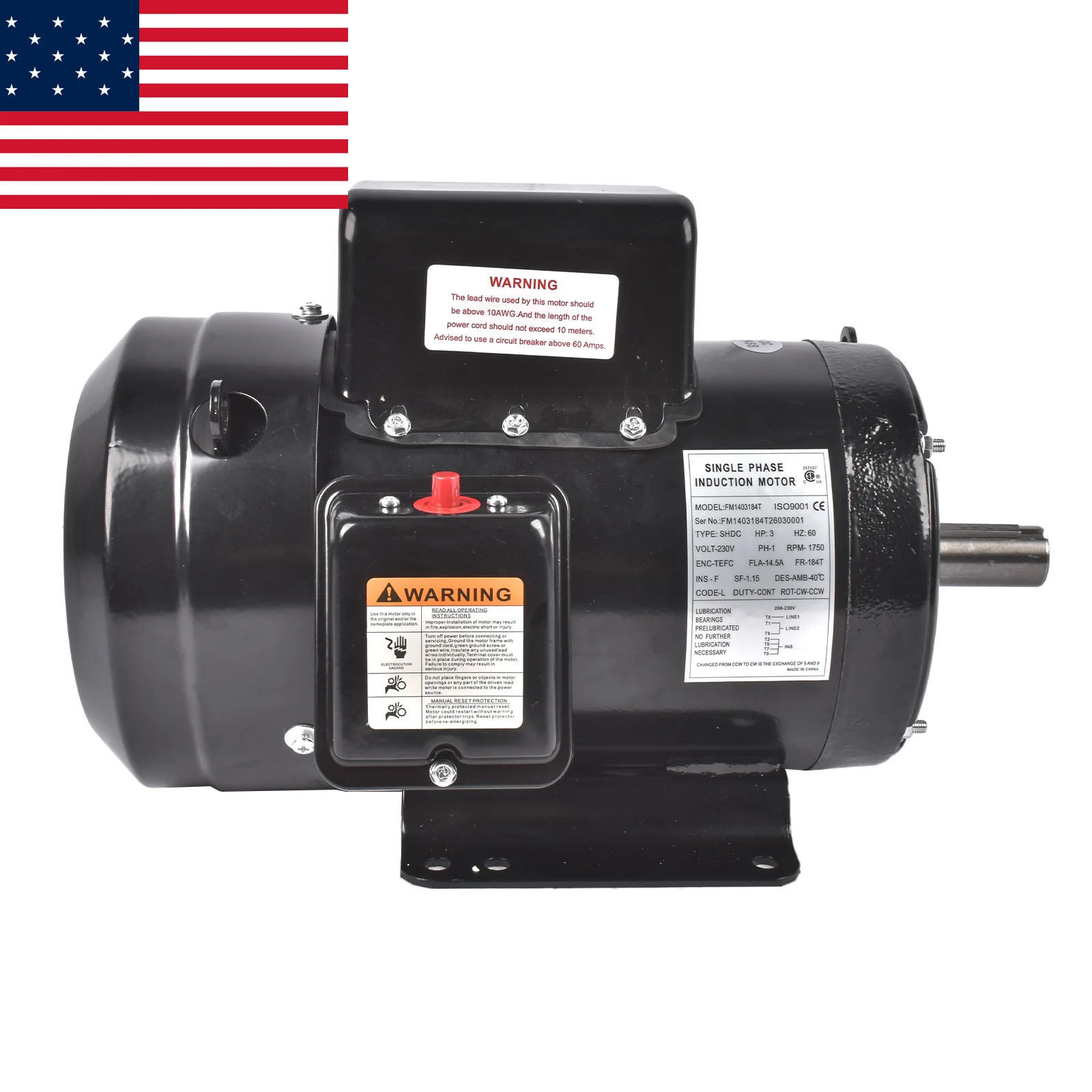 

AP03 3HP Farm Duty Single Phase Electric Motor 184T 1750RPM 1.15SF TEFC 230V