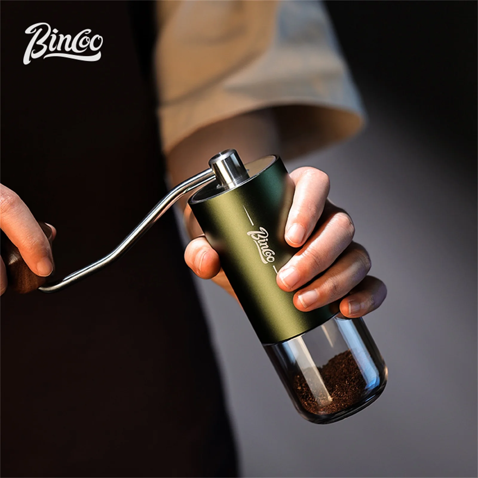 Bincoo Visual Manual Coffee Bean Grinder Portable CNC Stainless Steel Burr Crank Hand Hand Coffee Grinder Kitchen Barista Tools