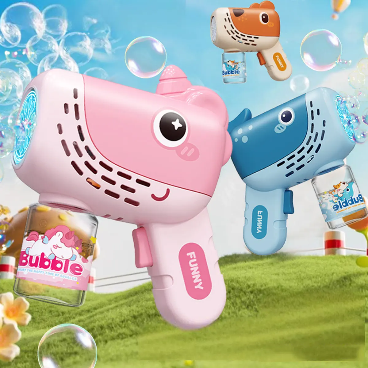 Cute Full-Automatic Bubble Machine Toy for Children Outdoor Bubble Blowing Game Unicorn with Light Kids Toy(without Bubble Water