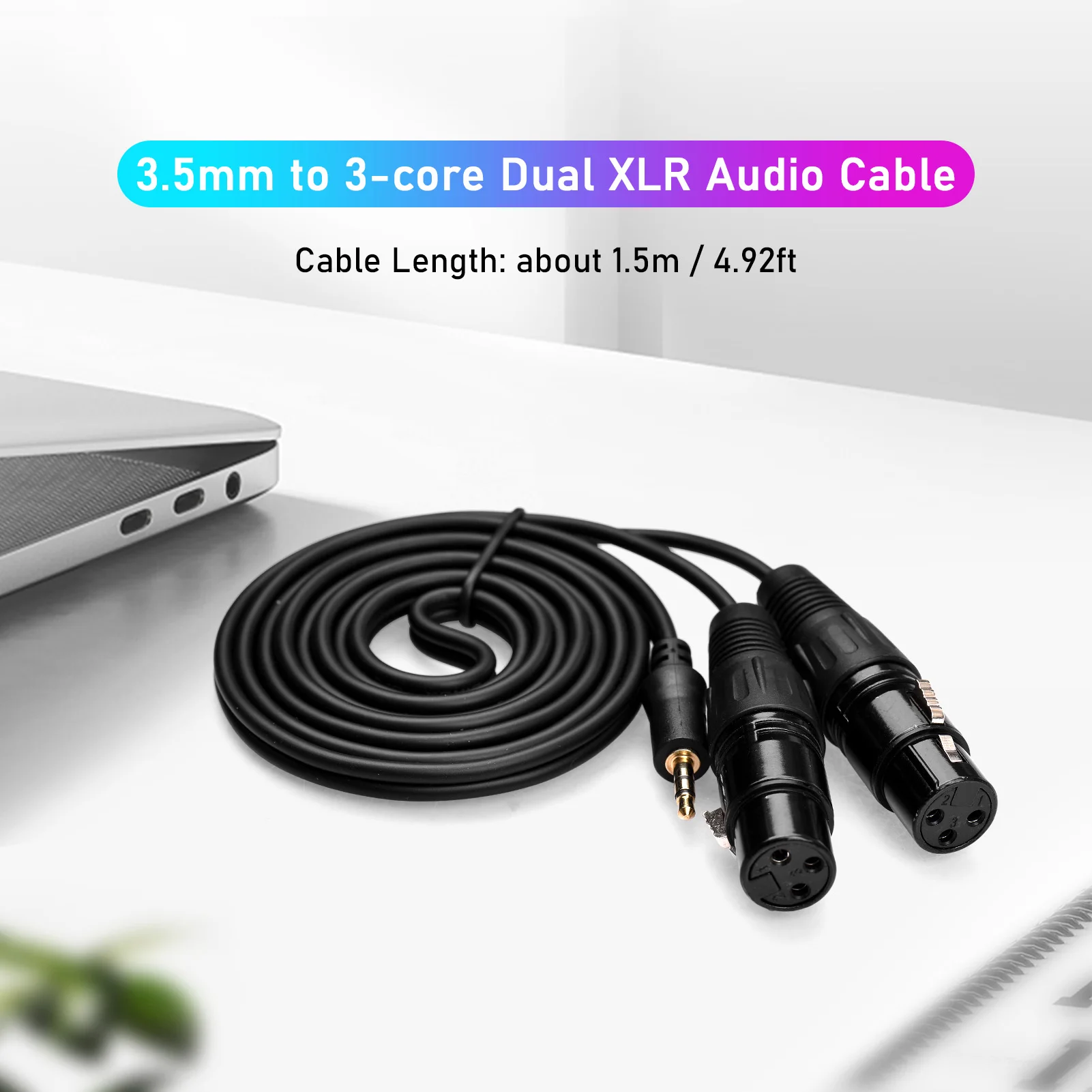 3.5mm to Dual XLR Cable Male/Female 1/8 Inch to 3-Core Double XLR Audio Cable 4.9Ft TRS Audio Adapter Stereo Microphone Cable