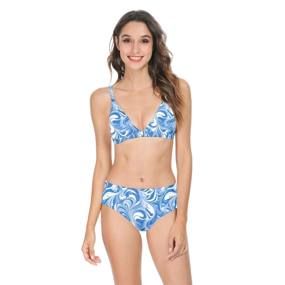 Women Sexy Bikini Swimsuit High Waist Fluid Print Casual Multicolor Trendy Backless Swimwear Swimming Suits Beachwear Essentials