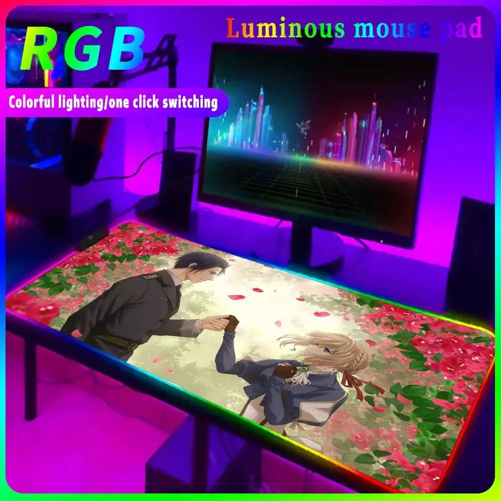 Imagem -03 - Impressão de Alta Definição Mousepad Tapete de Mesa Luminous Anime Rgb V_violet E_evergarden Almofada de Escrita do Estudante Tendência Ins