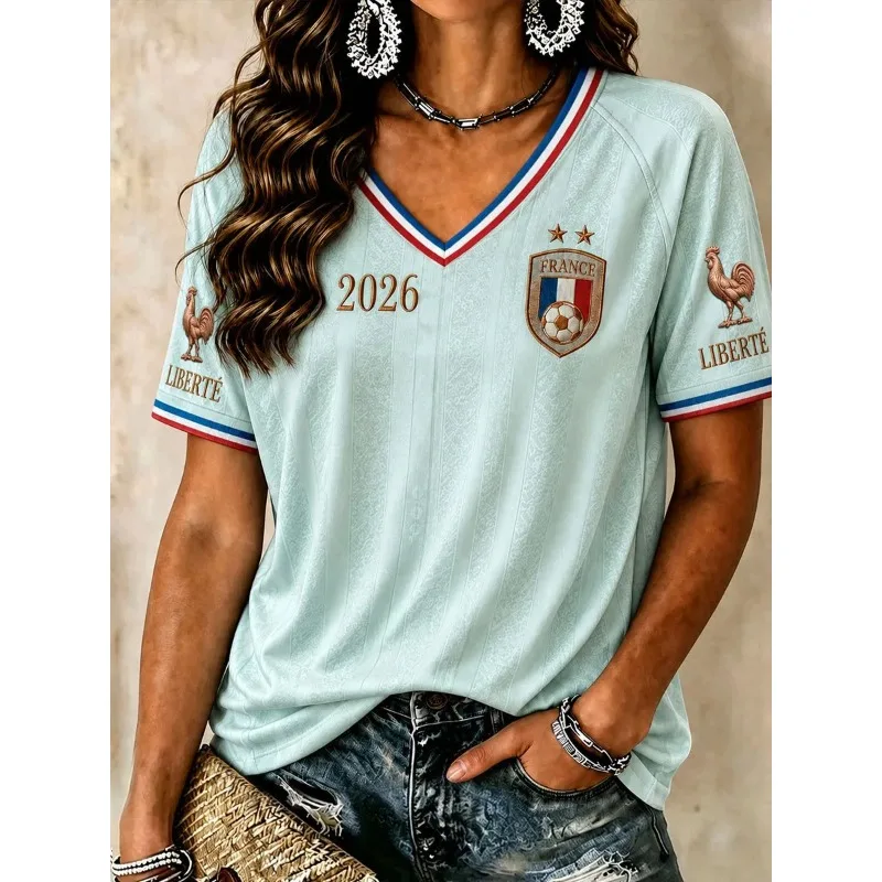 Unisex 3D Print Soccer Jersey Summer V Neck Breathable Sports T-shirt France Inspired Street Style Football Training Sport Top