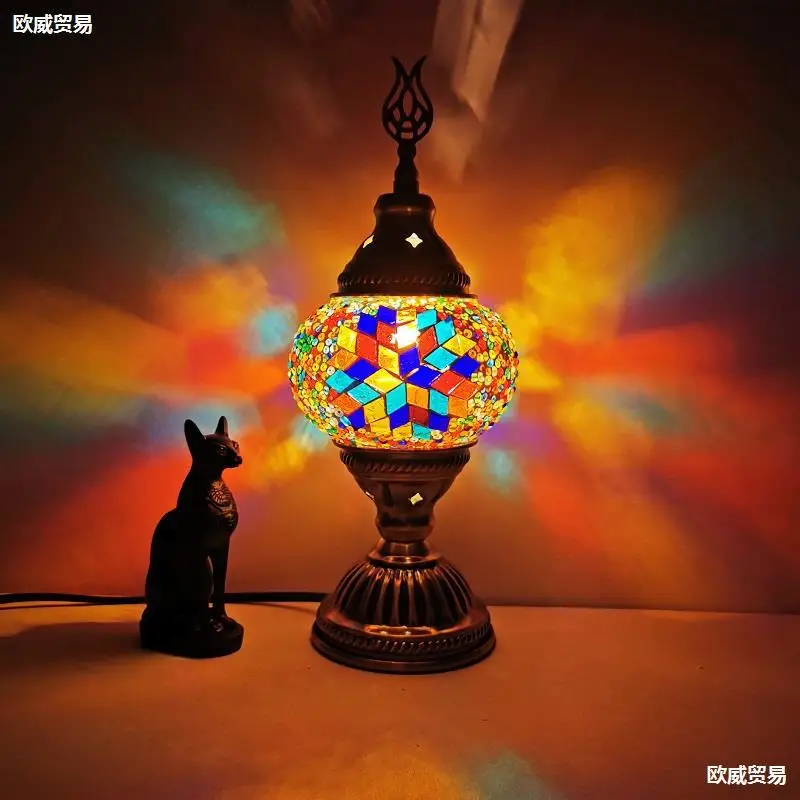 Classical Turkish Stained Glass Lampshade Romantic Mosaic Retro Table Lamp Bedroom Study Cafe Homestay Decoration Table Lamp