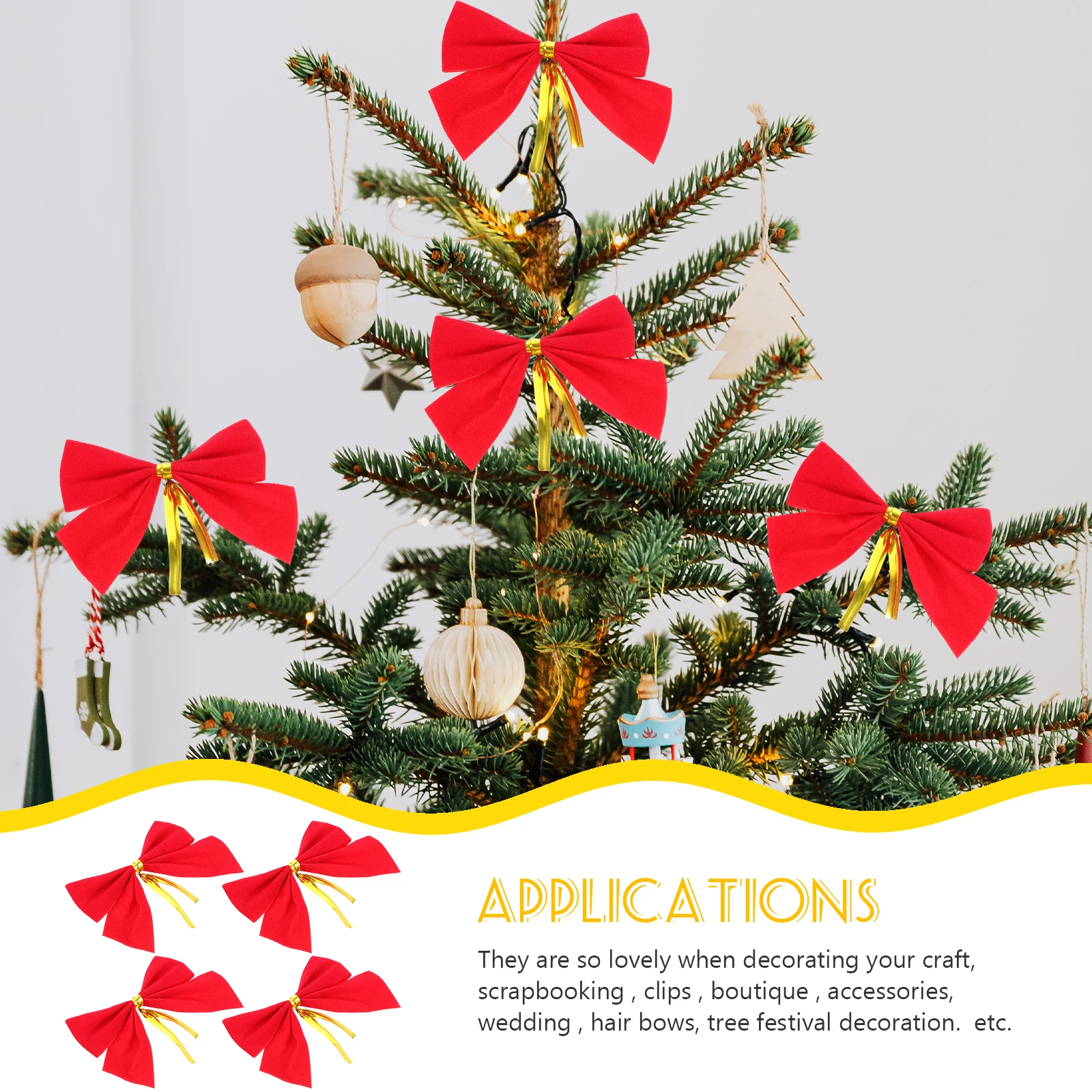 

10Pcs Christmas Bowknots Velvet Cloth Base Red 5cm Perfect Gift Packaging Party Tree Decoration Ribbon Ornament