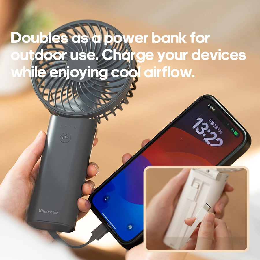 KINSCOTER Mini Portable Handheld Fan Foldable 5200mAh Multifunctional Cooling Fan with Charging Bank Function for Home Office