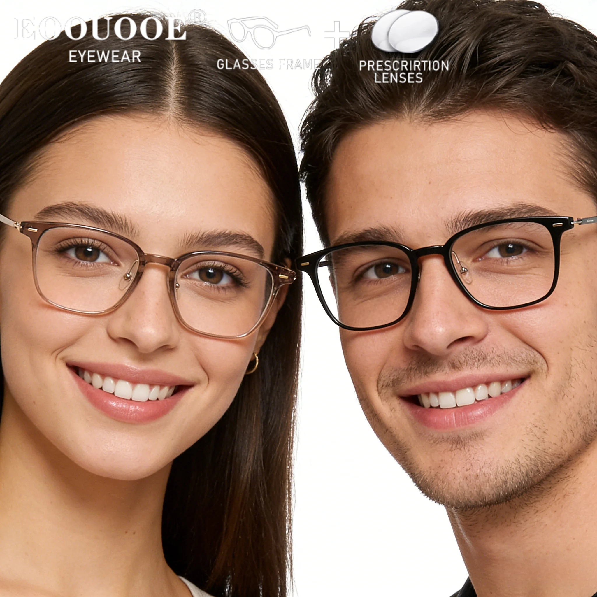 Square Eyeglasses Frame with Prescription Lenses Customizable Progressive Anti-Blue Light Photochromic All-Day Comfort