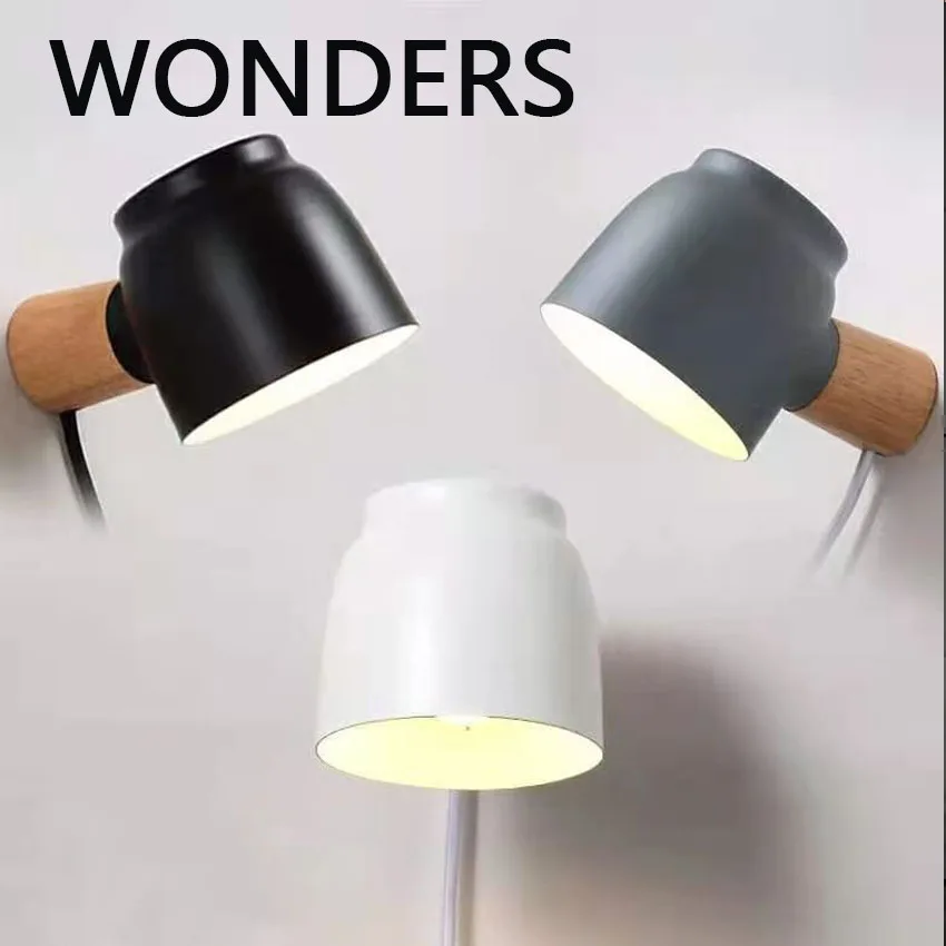 Nordic Solid Wood Wall Lamp LED Bedroom Bedside Wall Lights Rotatable Reading Luminaria Home Decor Sconces With EU US Switch