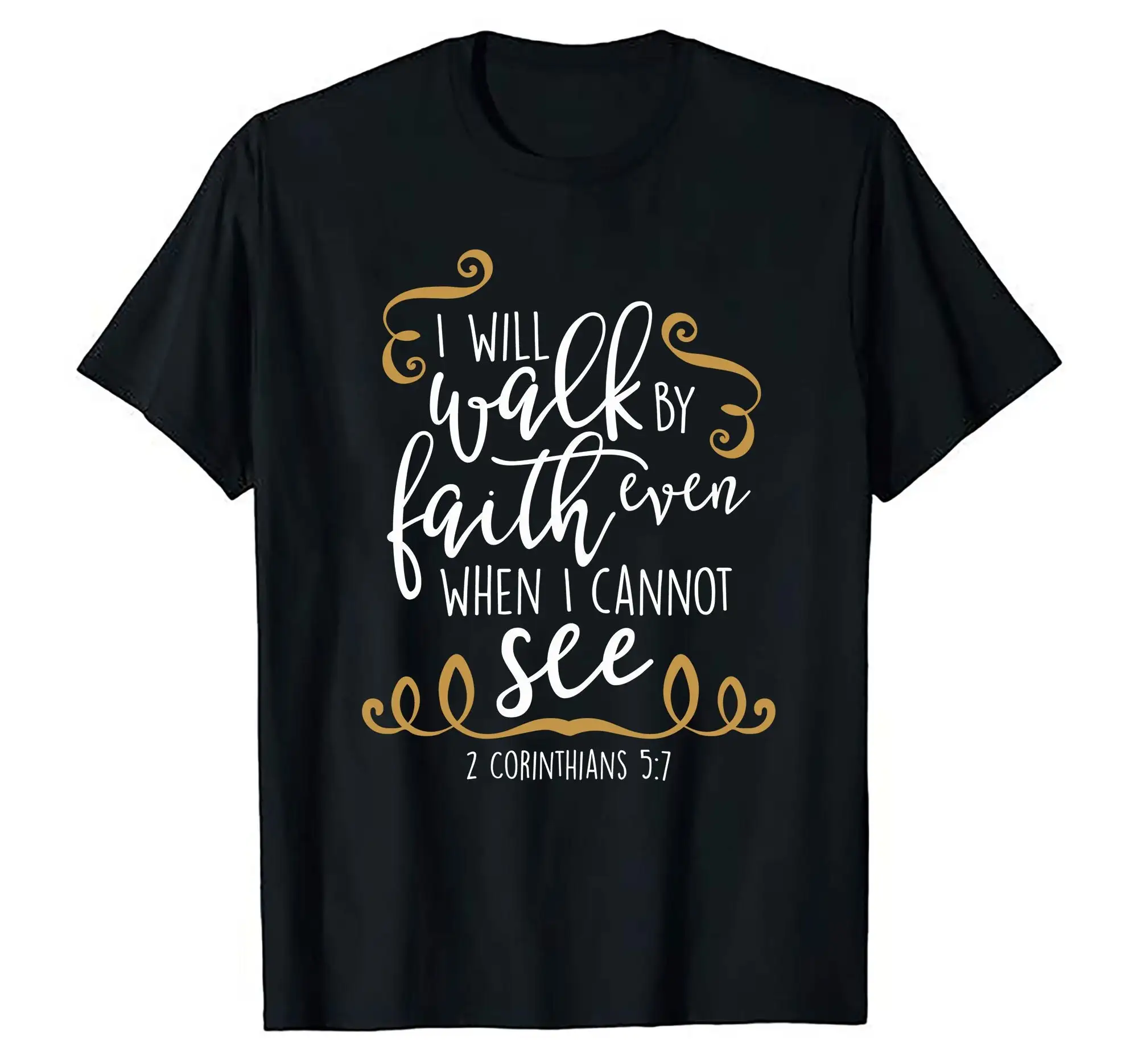 المشي المسيحي مع الإيمان في الله الكتاب المقدس مزامير 2 كورينثيان 5 7 عيد الميلاد رسالة دينية تي شيرت S #1