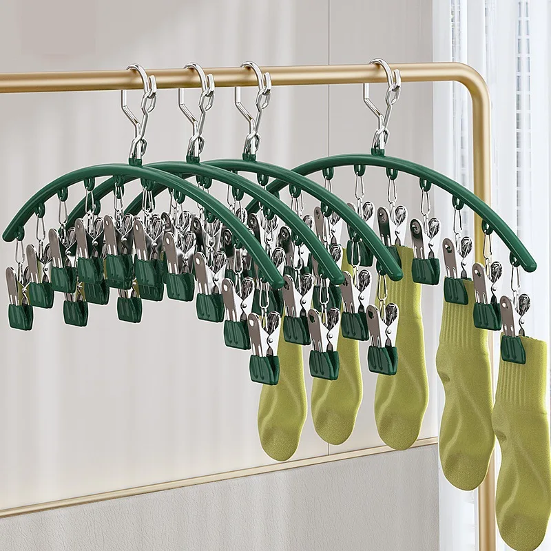 1PC Multi Functional Stainless Steel Clothes Rack Curved 10 Clip Sock Rack Drying Underwear Socks Rack Household Towel Hanger