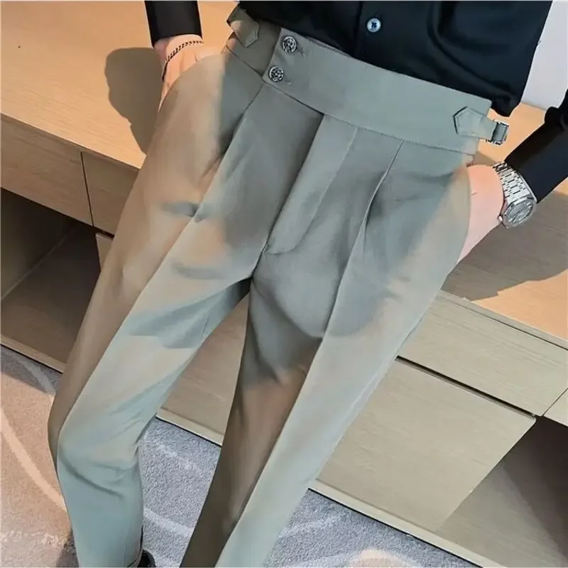 British Business Casual Draped High-waist Trousers Men Solid Color Formal Pants Male Formal Office Social Suit Pants Y2k