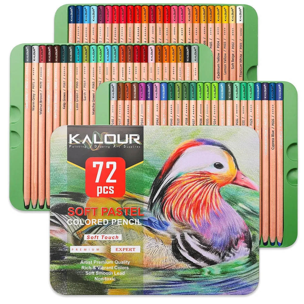 

KALOUR Premium Charcoal Colored Pencils Set 미술용품 72 Colors Artists Soft Core Pro Pastel Chalk Drawing Tools Portable Metal Box