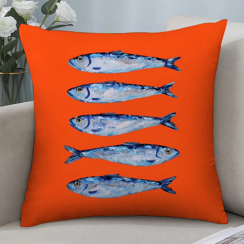 Sardines Art Pillow Case Short Plush Pillow Covers Sofa Decorative Gift Home Printing Cushion Cover