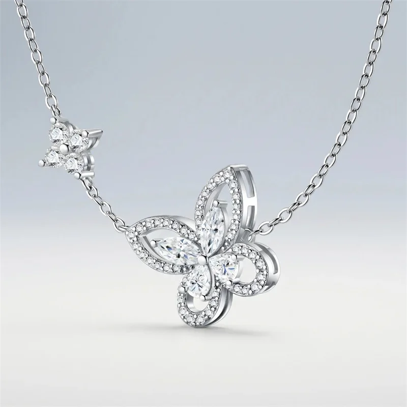 ZFSILVER Fashion Luxury Classic 925 Silver Moissanite Design Butterfly Necklace For Charms Women Accessories Jewelry Gift N18237
