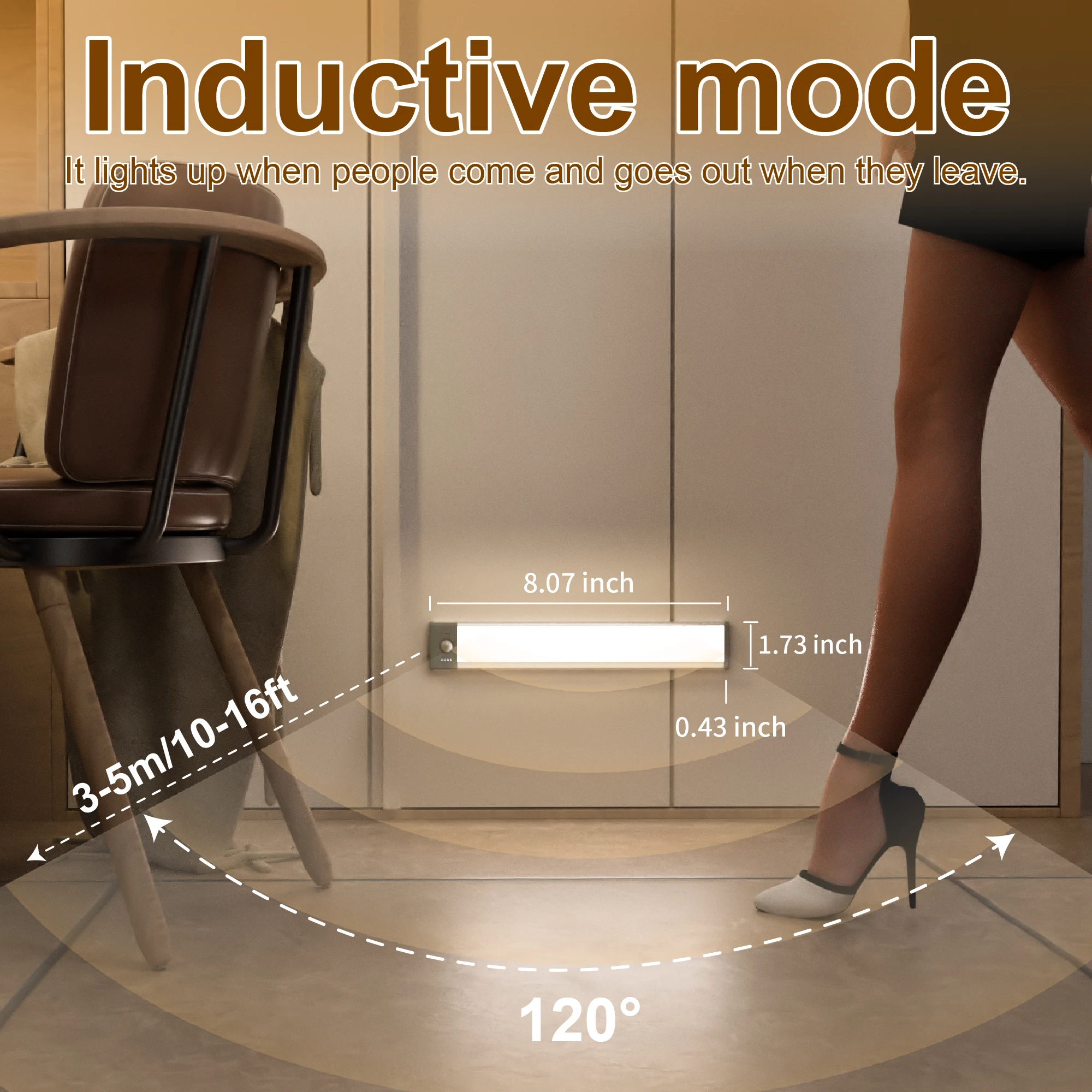 قطعتان، ضوء مستشعر حركة يعمل بالبطارية، ضوء USB قابل لإعادة الشحن، ضوء خزانة مغناطيسي، يعتم بثلاثة ألوان، مناسب للمدخل، المدخل، غرفة المعيشة، غرفة النوم #3