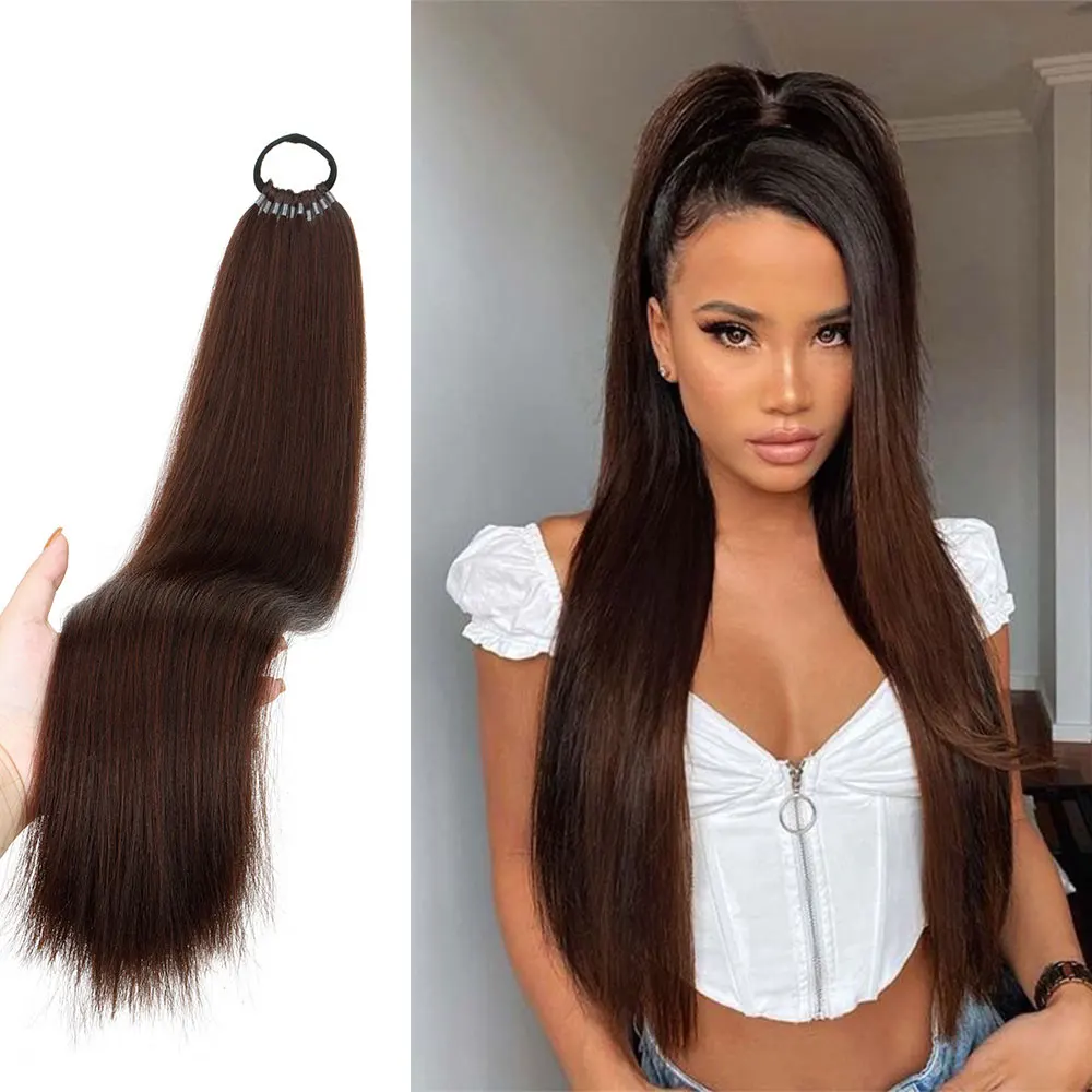 

Синтетический прямой хвост, резинка для наращивания волос, плетеный конский хвост, шиньон, 22-дюймовая прическа для женщин, повседневное использование