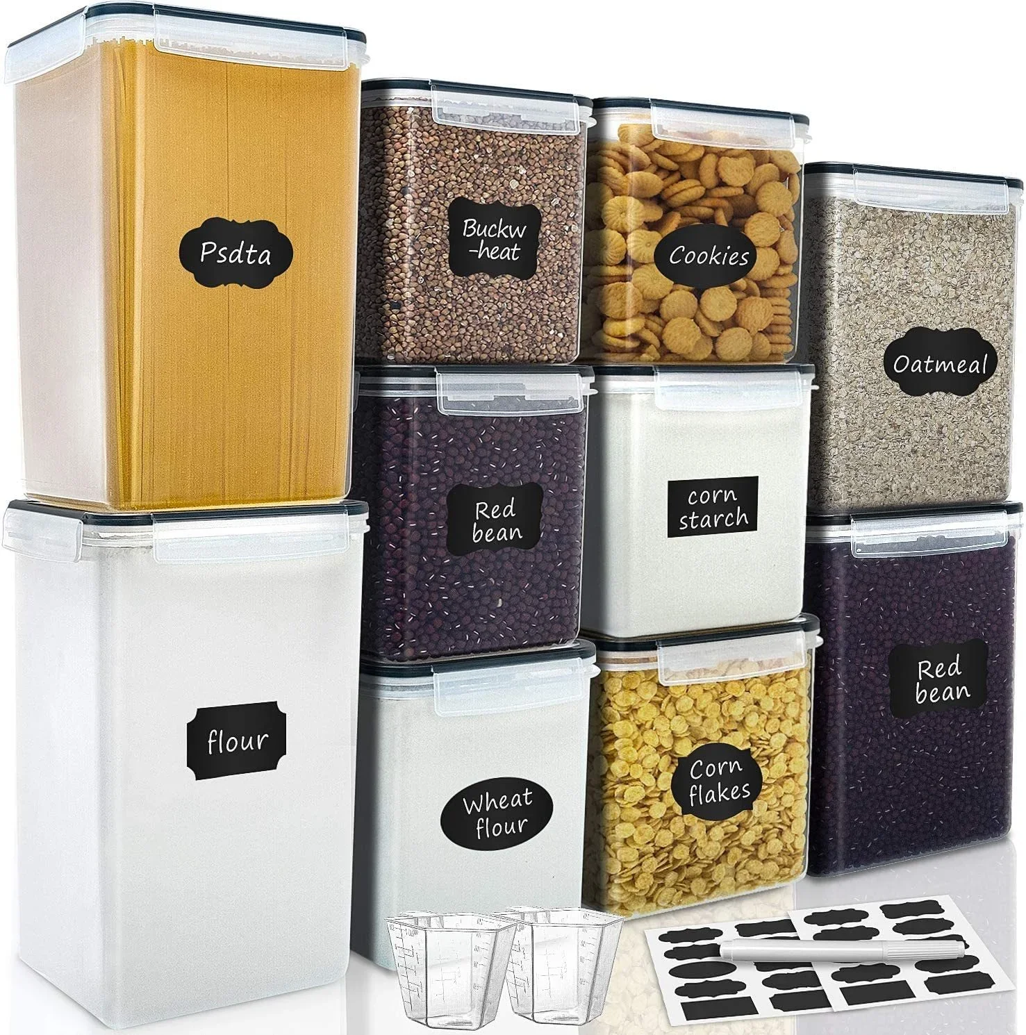 10-Piece Set of Grain Storage Boxes Transparent Plastic Fresh-Keeping Sealed Jars Rice Buckets Moisture-Proof Food Storage