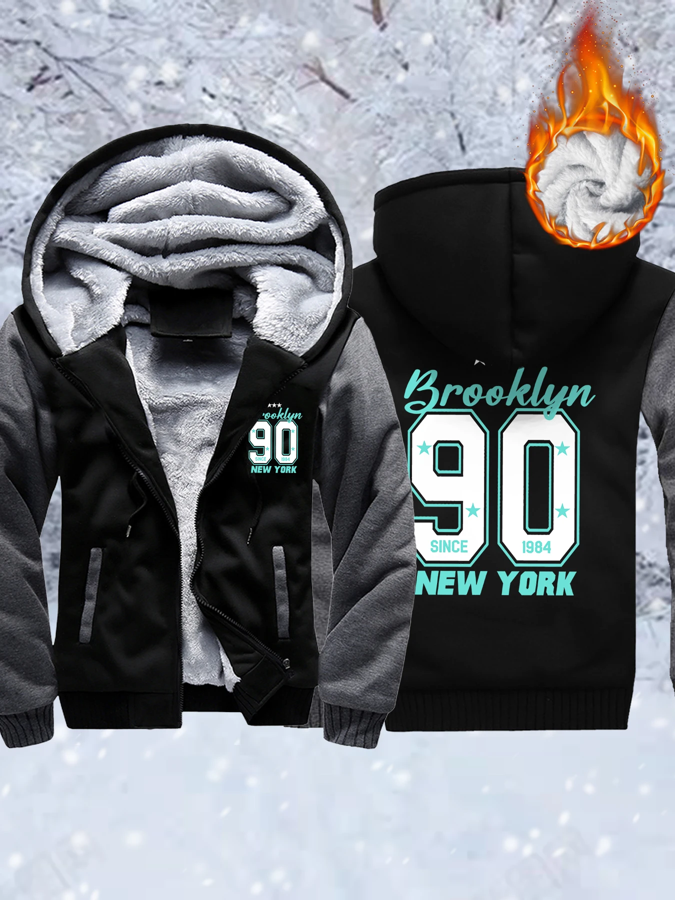 Brooklyn USA New York 90-ontwerp herenjas mode rits dikker jassen winter casual hoodies oversized fleece sportkleding