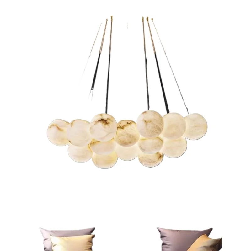 

All copper natural Spanish marble ball chandelier, restaurant model room villa bar study light Internet celebrity