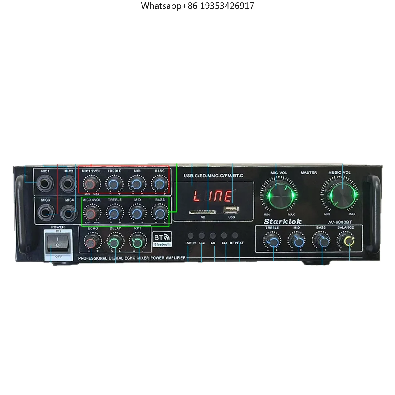 

AV6080/7 channel Bluetooth power amplifier is suitable for home theater high fidelity karaoke professional power amplifier