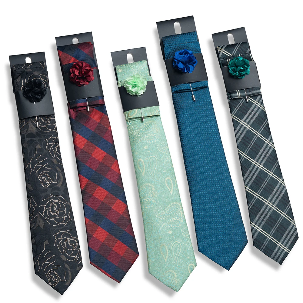Paisley Men's Tie Set with Pocket Square and Lapel Flower, a 3-Piece Set Perfect for Men to Wear at Weddings or Parties