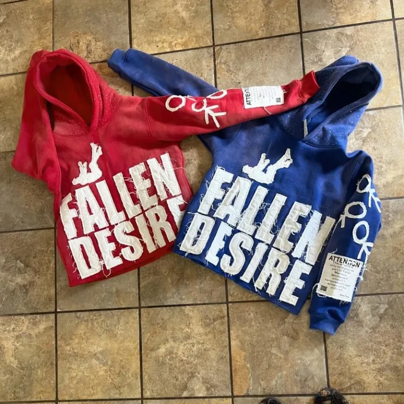 

Y2K Retro Hip Hop Loose Leisure Men's Women's Hoodie European American High Street Fashion Letter Patch Embroidered Hooded Top