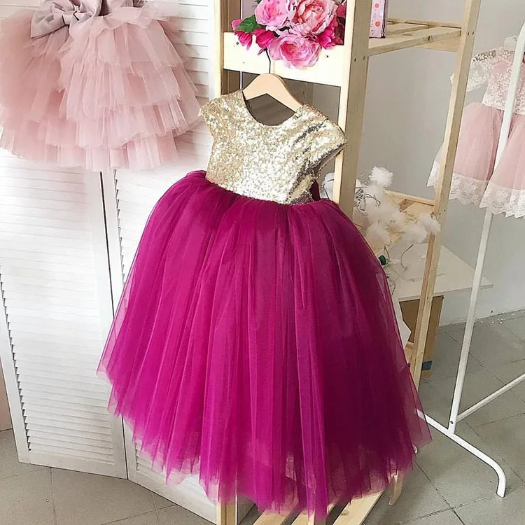 Mode Pailletten Baby Meisje Prinses Boog Tutu Jurk Lange Veren Mouw Kind Vestido Huwelijksfeest Verjaardag Kerstmis Baby Kleding